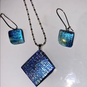 Necklace and matching earrings, dichroic glass!